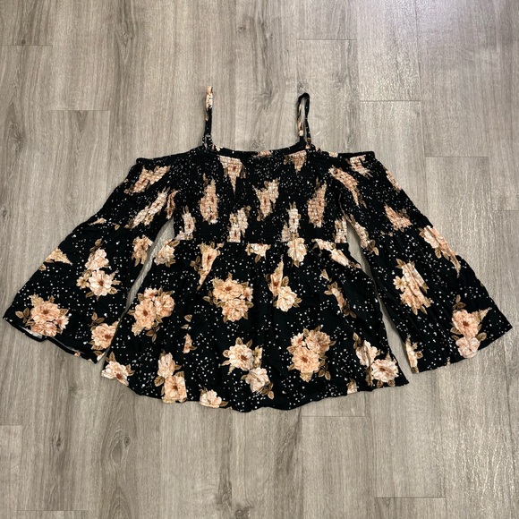 Torrid Tops - Torrid Blouse Women Size 2X Black Floral Challis Cold Shoulder Boho Chic Top